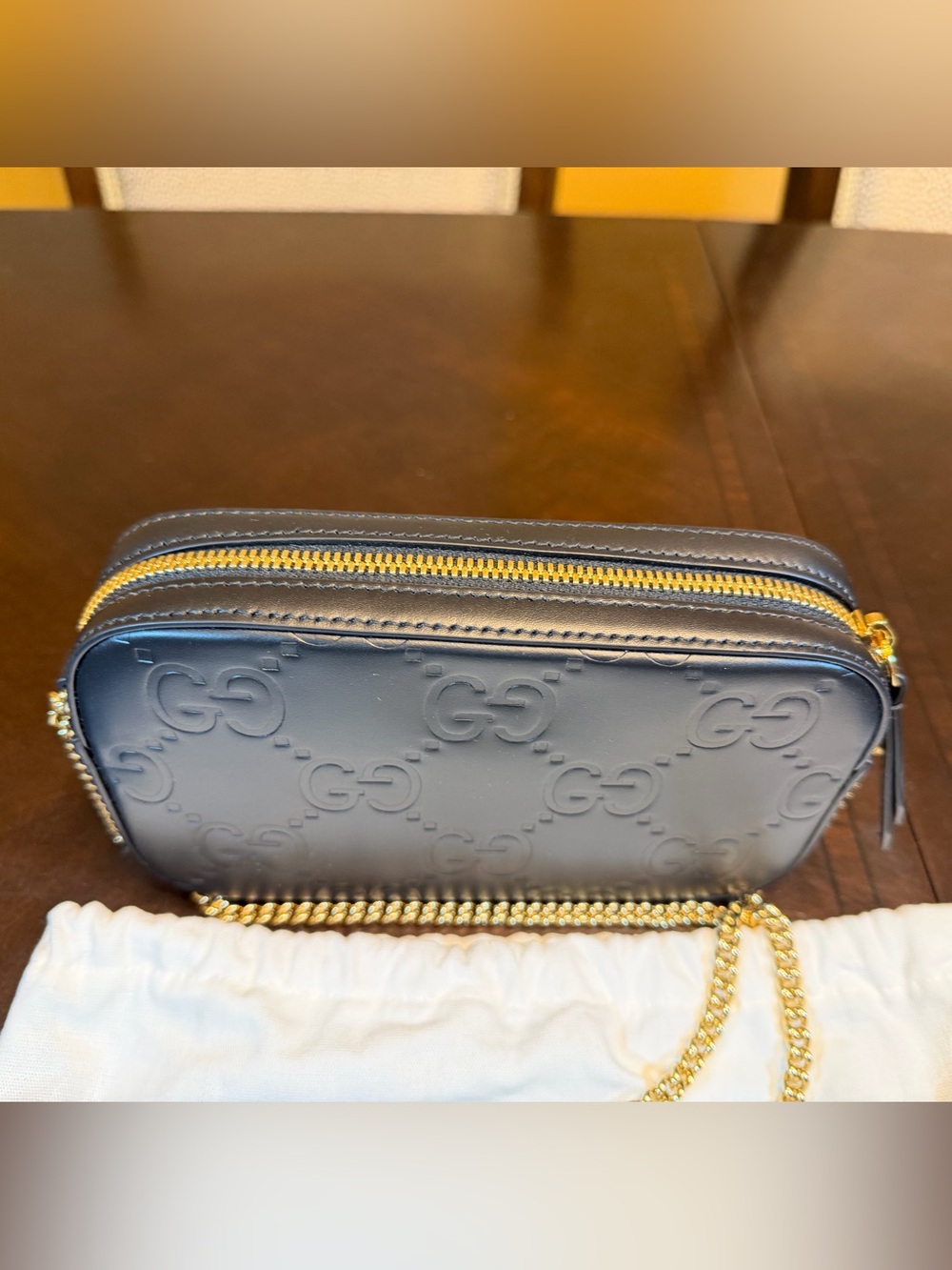 New Authentic Gucci GG Supreme Logo Shoulder Bag Black Leather - Picture 11 of 15